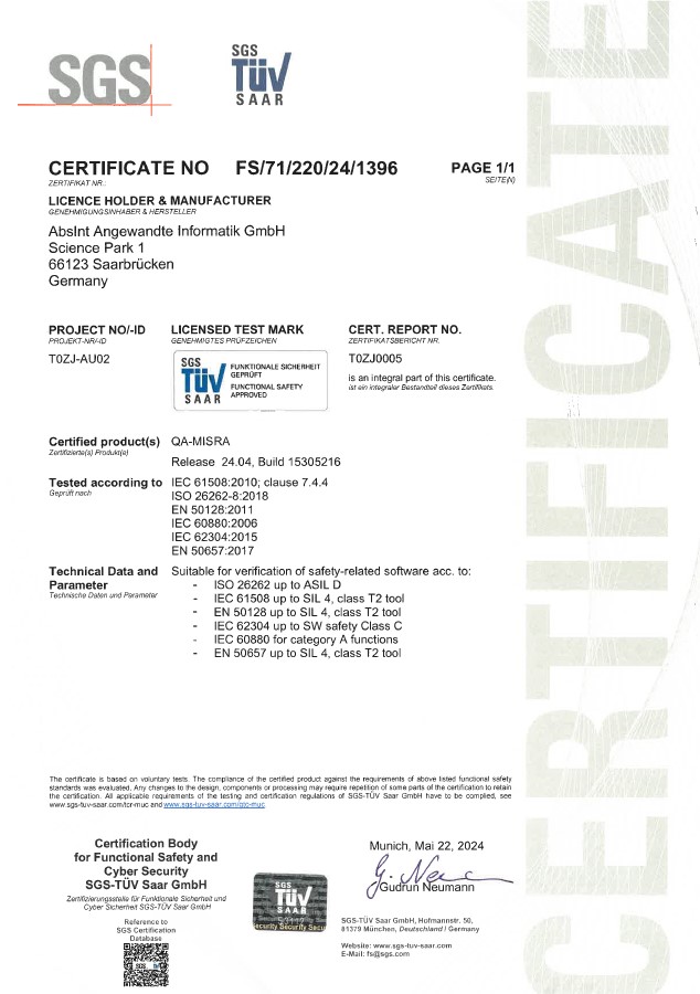 SGS-TÜV 认证证书示例